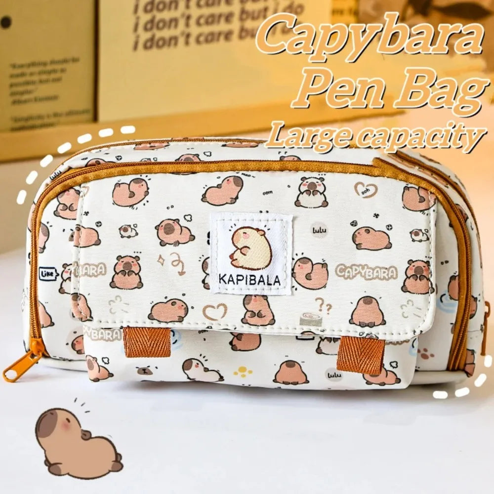1 Piece Cute Capybara Pencil Case for Student Cartoon Anime Cat Paw Creative Pencil Bag High Capacity Stationery Storage Bag Oasis Select