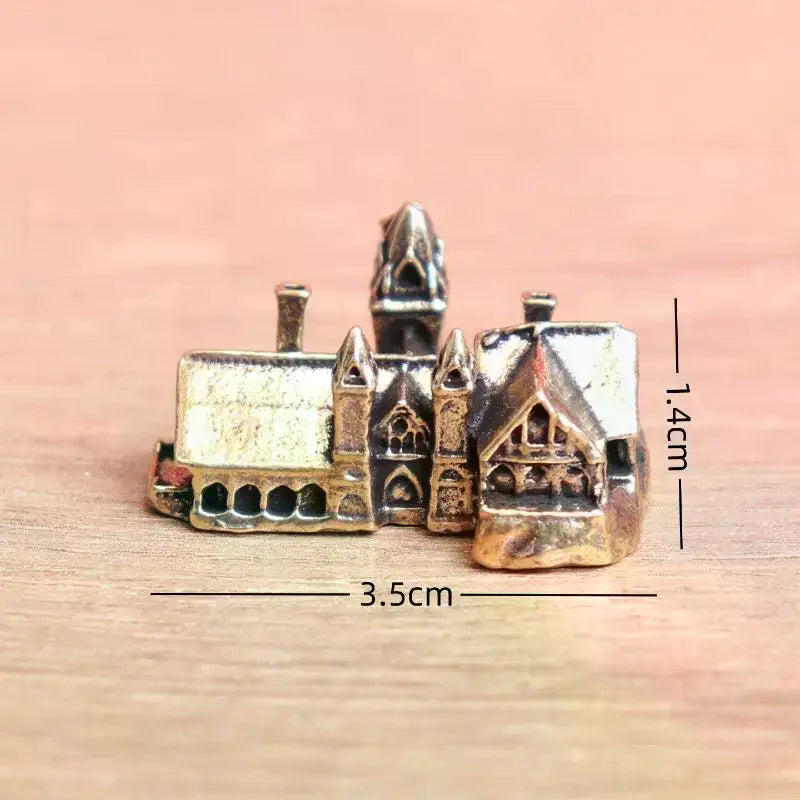 Brass Small House Miniatures Figurines Castle Architecture Micro Landscape Craft Home Decorations Accessories Oasis Select