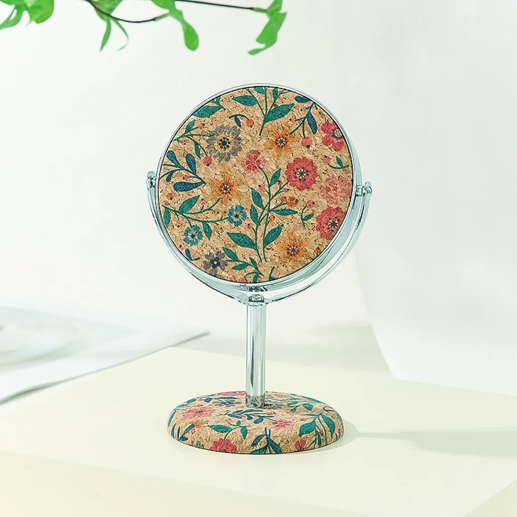 Retro Pattern Mirror Stable Round Metal Frame Mirror Foldable Cosmetic Mirror Decorative For Living Room Countertop Car Interior Oasis Select B