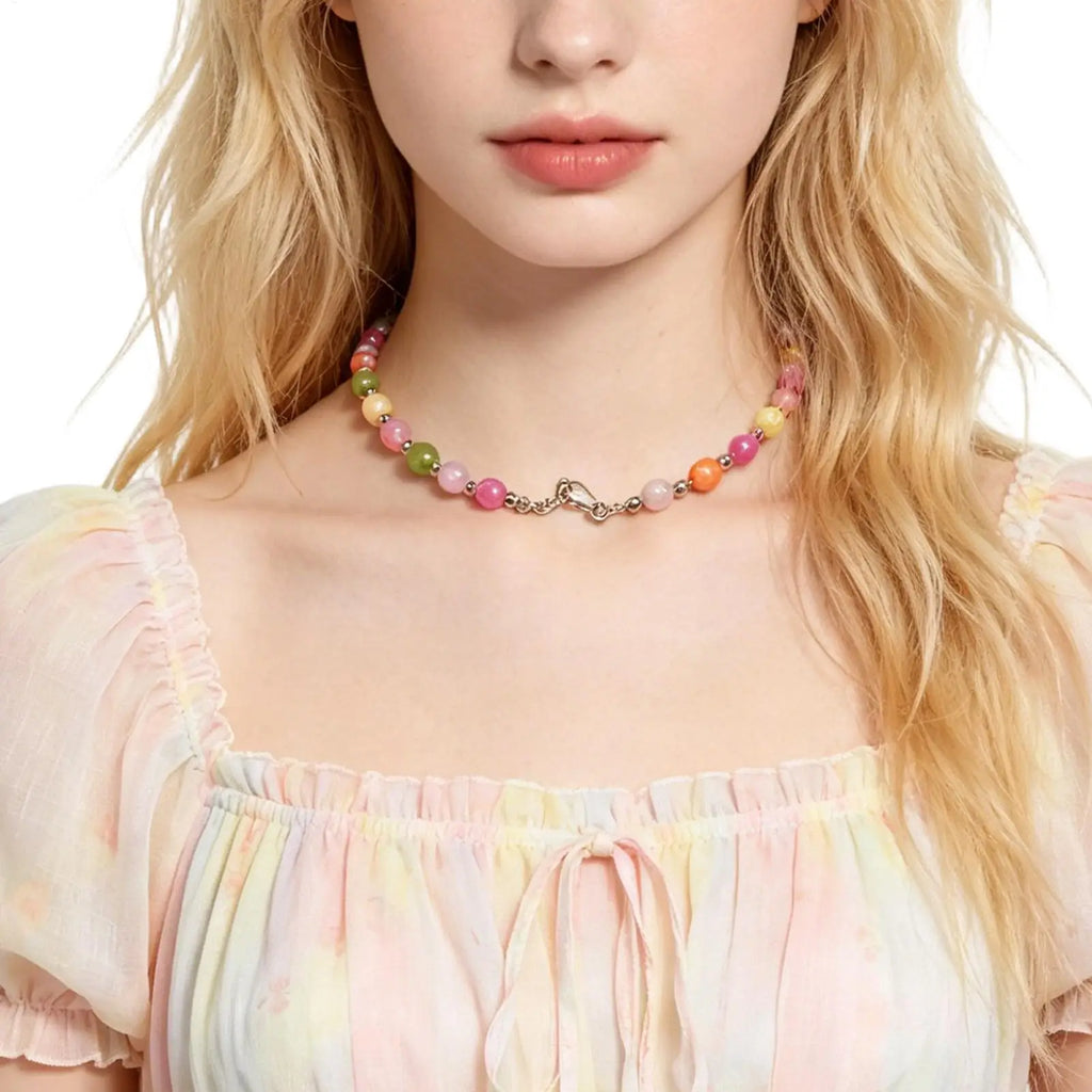Rainbow Beaded Choker UV Reactive Stackable Necklace Bracelet Jewelry Color Shifting Beads Bracelet Necklace Neck Jewelry Oasis Select