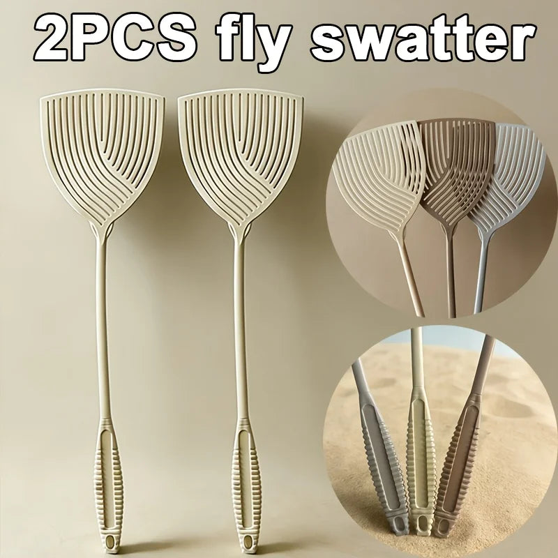 2pcs Striped Plastic Fly Swatter, Long Handle, Sturdy & Durable, Indoor Outdoor Household Pest Tool Oasis Select
