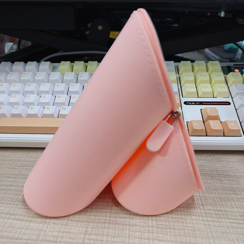 Foldable Silicone Pencil Case Large Capacity Expandable Pen Holder, Portable Desk Stationery Organizer for School Office Home Oasis Select Pink