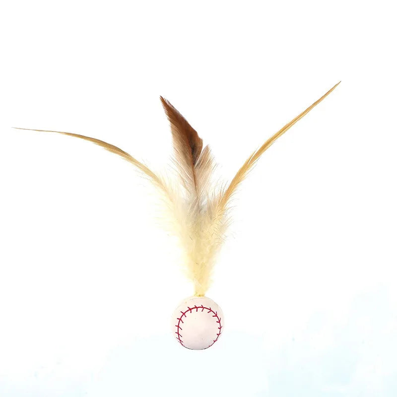 New Popular Chicken Feather Rubber Elastic Ball Feather Throwing Cat Toy for Self-entertainment and Boredom Pet Toy Oasis Select