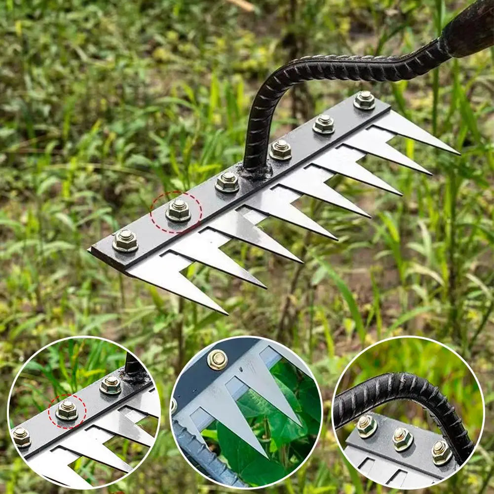 5/6/7/8 Teeth Carbon Steel Garden Hoe Weeding Rake Farm Tool Weeding Scarifier Loosening Agricultural Nail Harrow Garden Tool Oasis Select