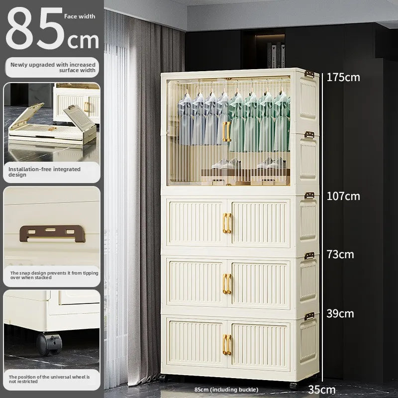 55-85 Children's simple wardrobe, clothes storage cabinet, multi-layer installation-free household snack locker, foldable Oasis Select 85CM E