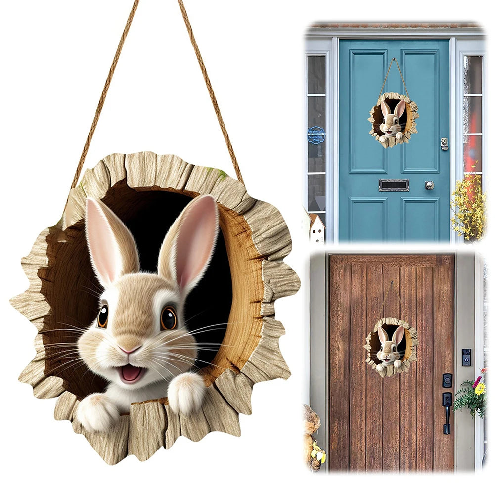 Rustic Wooden Easter Bunny Door Sign – Welcome Plaque Hanging Holiday Door Decor Oasis Select