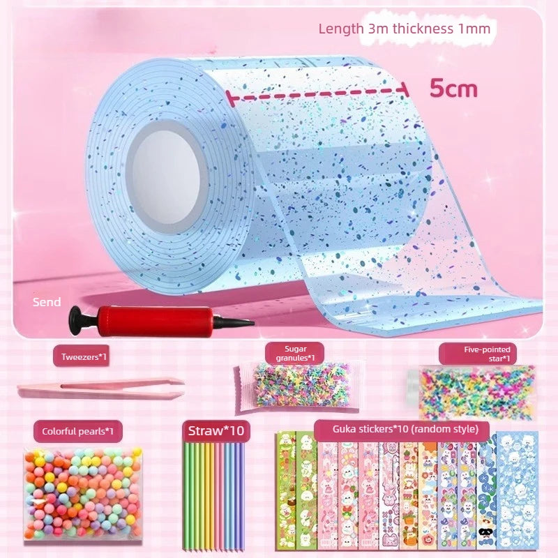 Glitter Nano Glue Set Bubble Blowing Slime Kit Putty Stretchy for Stress Relief DIY Bubble Hole Adhesive Fidget for Kids Oasis Select Blue-1Set