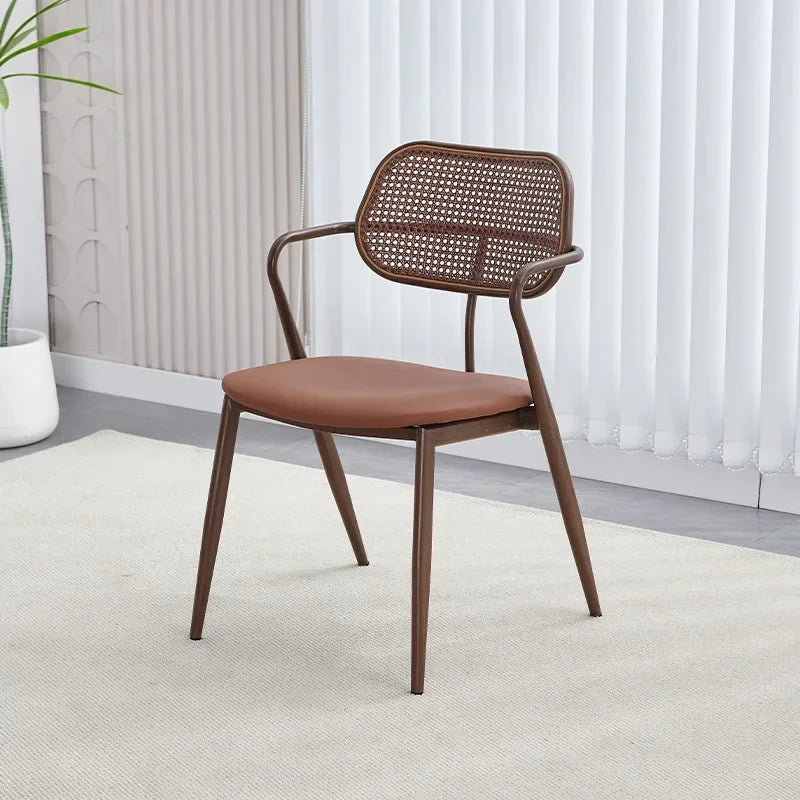 Medieval rattan chair stackable dining chair home backrest desk stool cafe balcony leisure chair dining table chair Oasis Select dark brown