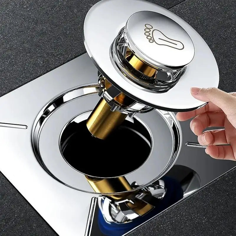 Bathroom Drain Stopper Shower Pop up Square Drain Strainer Sink Drain Stopper Foot Pedal Design Tub Hair Catcher for Home Oasis Select