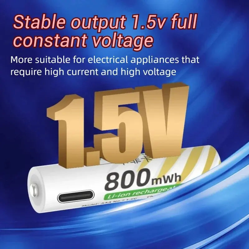 AAA and AA Rechargeable Batteries USB Lithium-ion 3400mWh 1.5V AA Rechargeable Batteries+800mWh 1.5V AAA Battery+ Type-C Cable Oasis Select