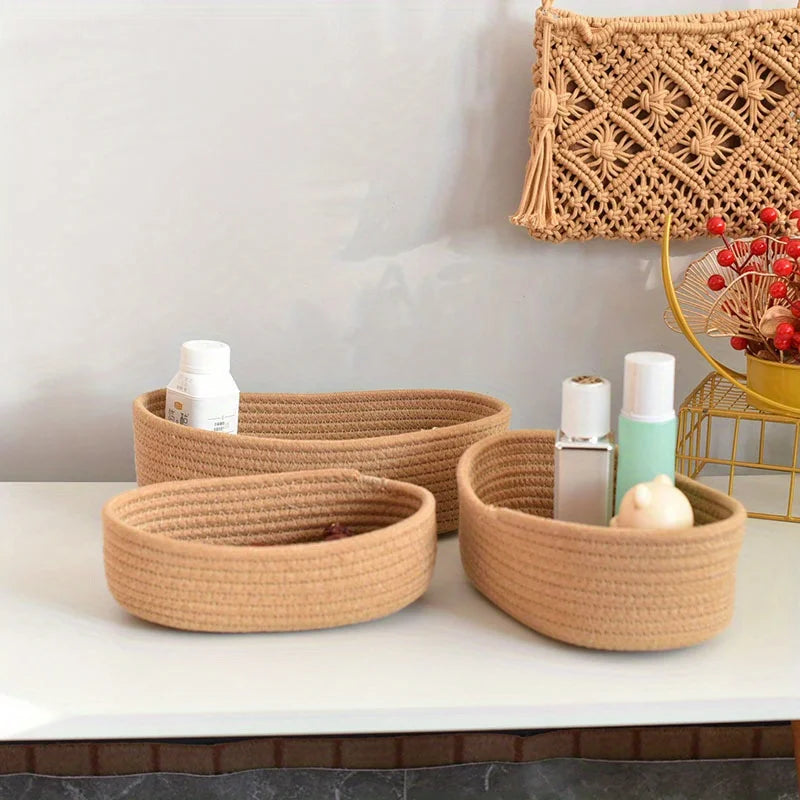 1PC Nordic Hand Woven Cotton Rope Storage Baskets Desktop Sundries Kids Toys Organizer Box Baby Dirty Clothes Laundry Basket Oasis Select