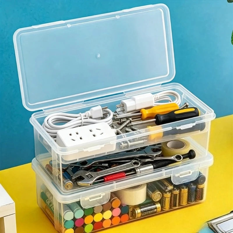 2pcs Set Large Capacity Transparent Storage Box, Portable Tension Organizer for Small Tools - Pencil Oil Pastels Crayons Case Oasis Select