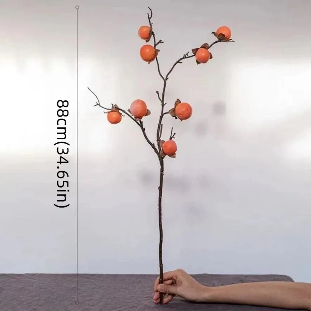 8 Heads Artificial Persimmon Branch Realistic Handmade Simulation Persimmon Fruit Plastic Elegant Fake Plants Living Room Oasis Select