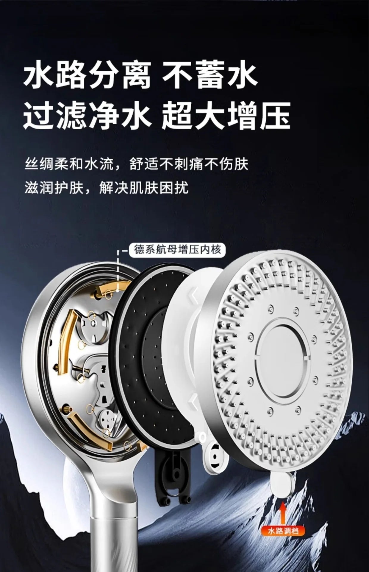New High Pressure 13CM Shower Head Black 5 Modes Water Saving Filter Spray Nozzle Massage Rainfall Shower Bathroom Accessories Oasis Select