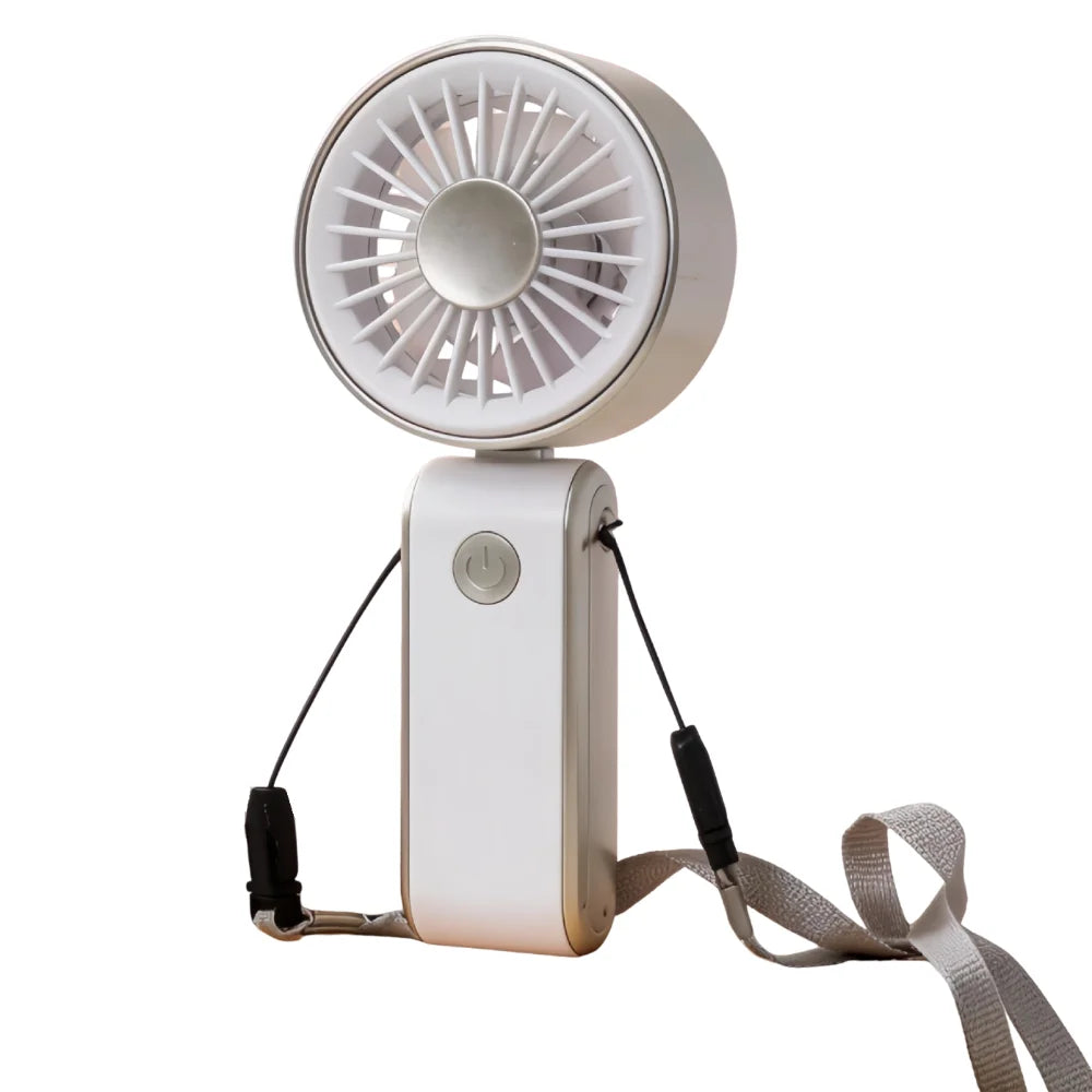 Foldable Portable Electric Fan Quiet Operation 3 Speeds Neck Hanging Small Fan Low Noise Handheld Mini Fan Desktop Use Oasis Select White