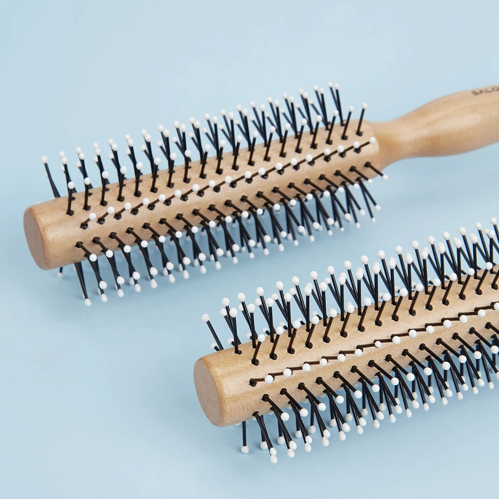 Natural Wood Round Curling Brush – Anti-Static Nylon Bristles Round Curling Brush Oasis Select