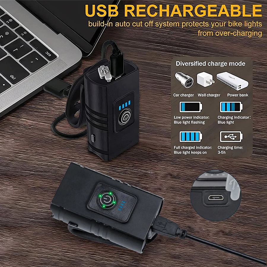 T6 LED Bicycle Light Set – USB Rechargeable Front & Rear Lights