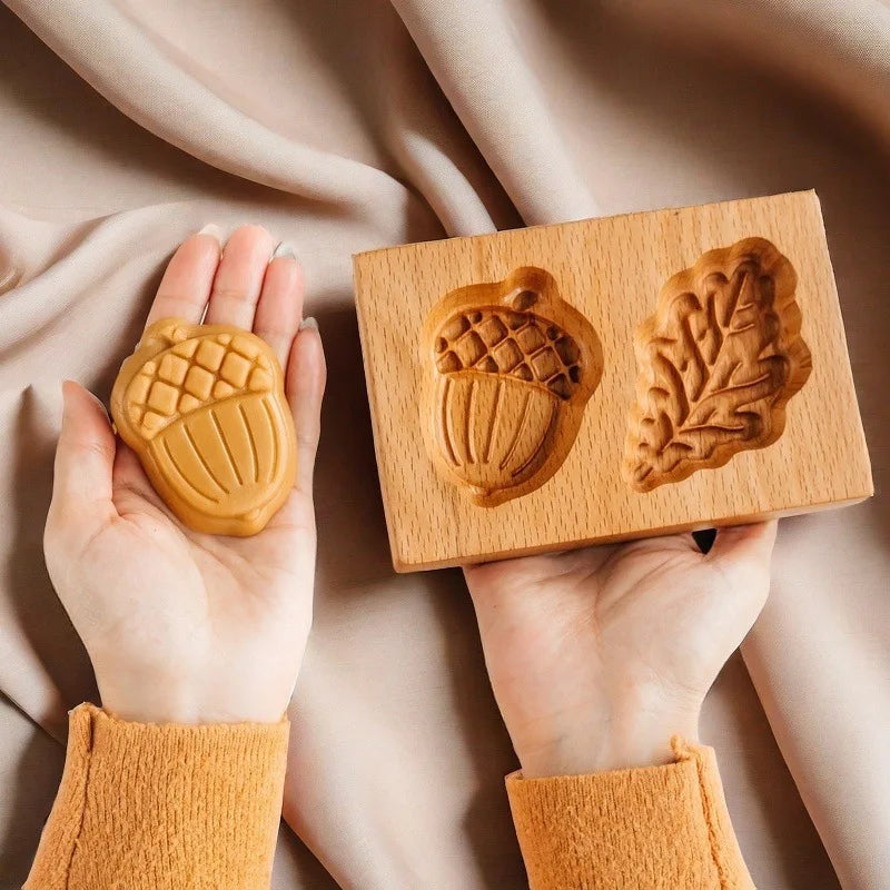 Beech Wood Cookie Cutters - Flower Shape Biscuit Molds for Baking, Food-Grade Wooden Pastry Cutters Oasis Select Acorn leaves13x8x2cm