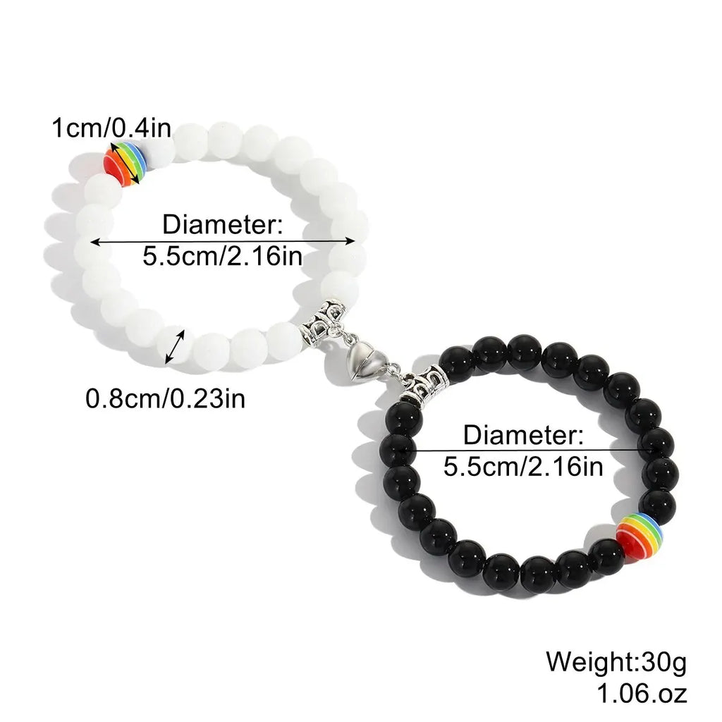 Natural Stone Bead Couple Bracelets Set – Heart Magnet, 2 Pcs