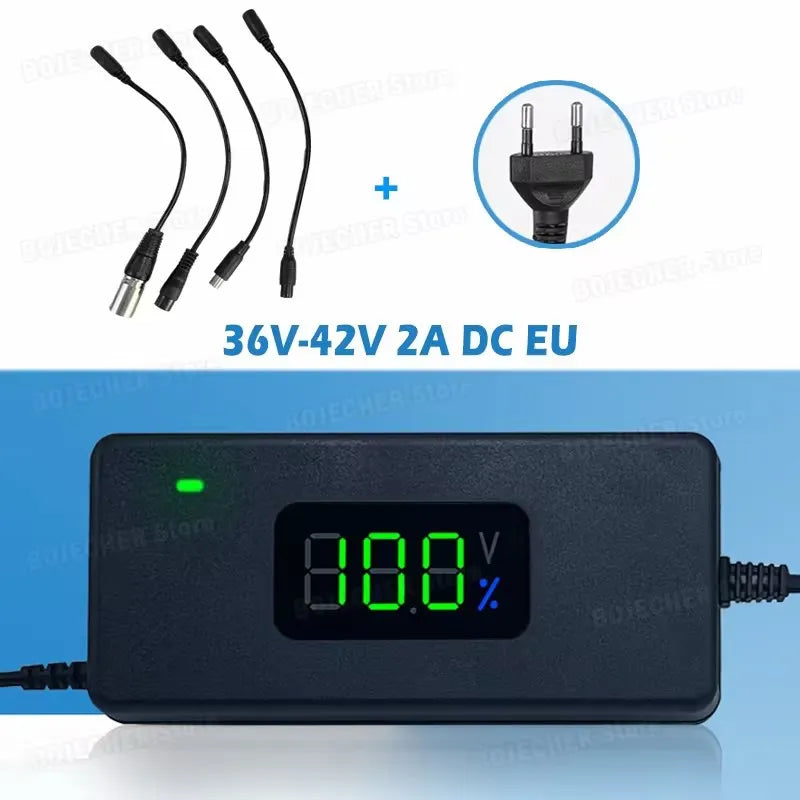 New Lithium Battery Charger 36V 42V / 48V 54.6V 2A Power Supply Adapters With Cooling Fan DC To XLR/GX12/GX16/Xiaomi Adapters Oasis Select 42V 2A DC EU 4in1