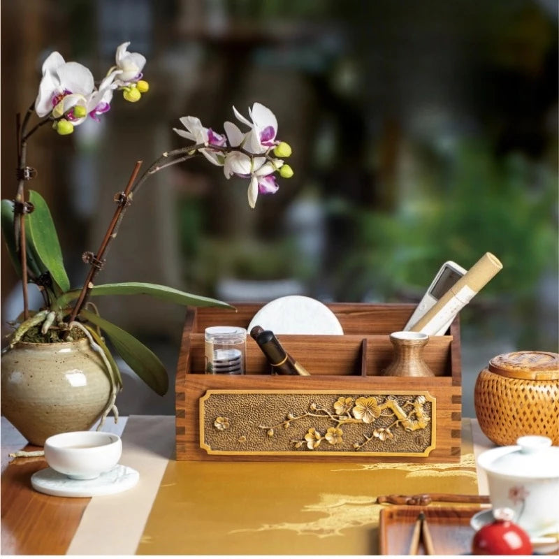 Black Walnut Chinese Living Room Solid Wood Storage Box Multi Functional Dressing Table Desktop Cosmetics Storage Ornament Oasis Select