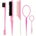 5pcs Hairdressing Tools Pointed Tail Comb Dual Head Eyebrow Brush Triple Row Comb Coiler Hair Salon Styling Comb Oasis Select pink 5pcs