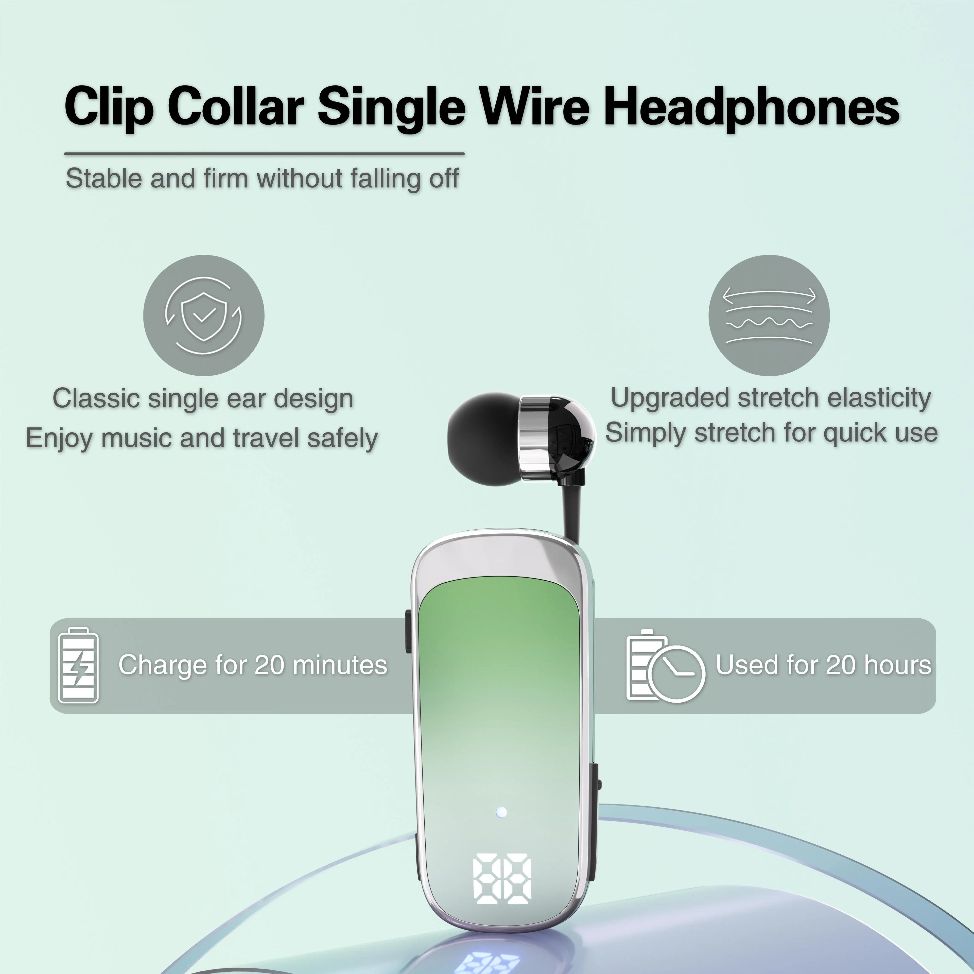 # K65 Lavalier Business Bluetooth 5.2 Headset Talk/Music Time 20 Hours LED Digital Display Noice Cancelling Wireless Earphones Oasis Select