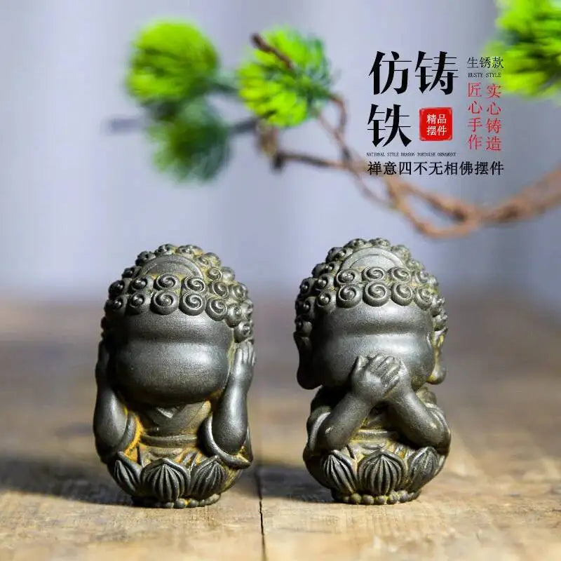 Chinese Style Buddha Zen Tea Pet Ornament Tea Pet Imitation Cast Iron Tea Play Oasis Select