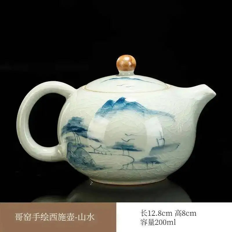 Multiple underglaze color hand-painted Ge kiln tea pots, ceramic ice cracked glaze single pot, Xi Shi pot, Kung Fu tea set tea Oasis Select Pot - Landscape