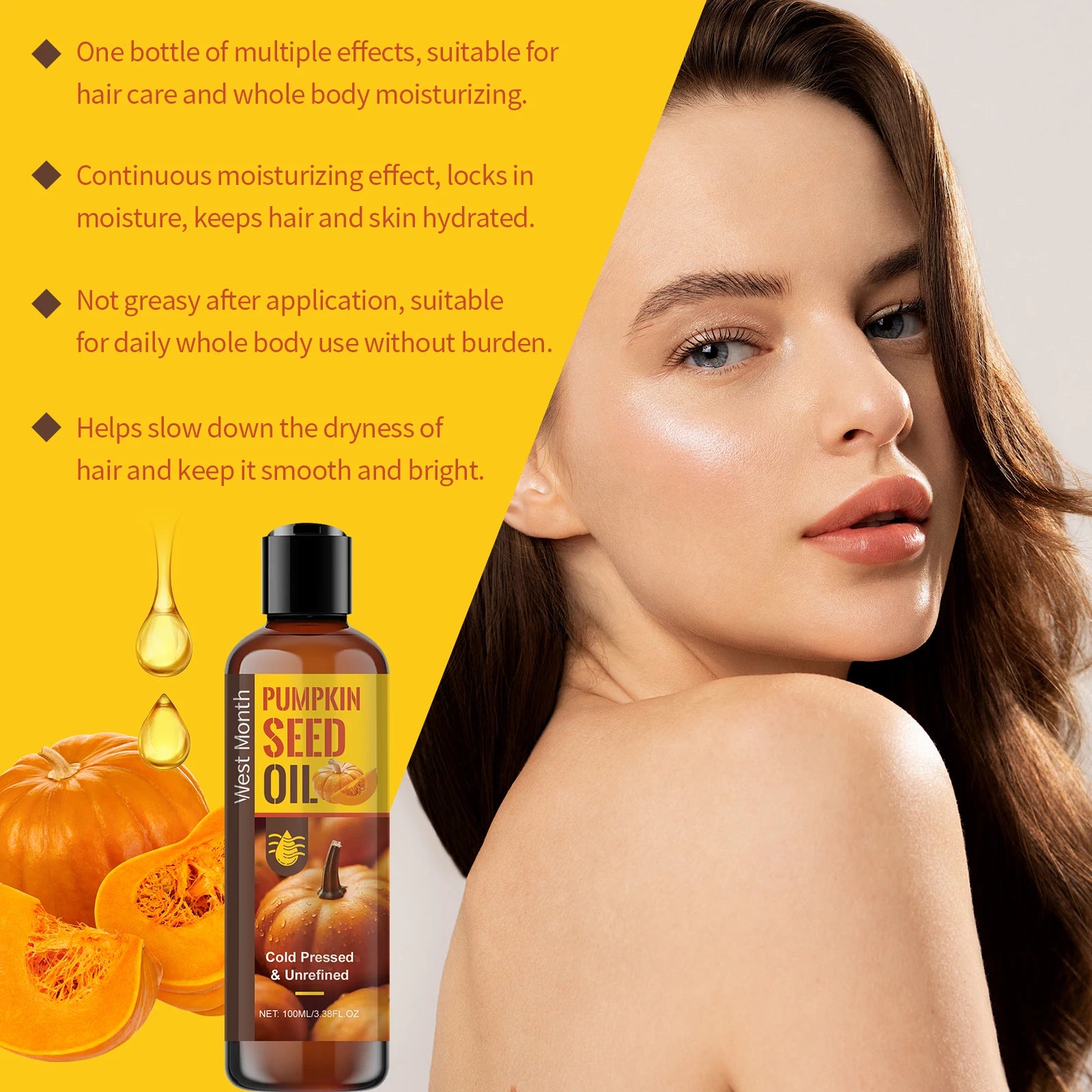 Pumpkin Seed Oil for Body & Hair – Moisturizing & Brightening 100ml