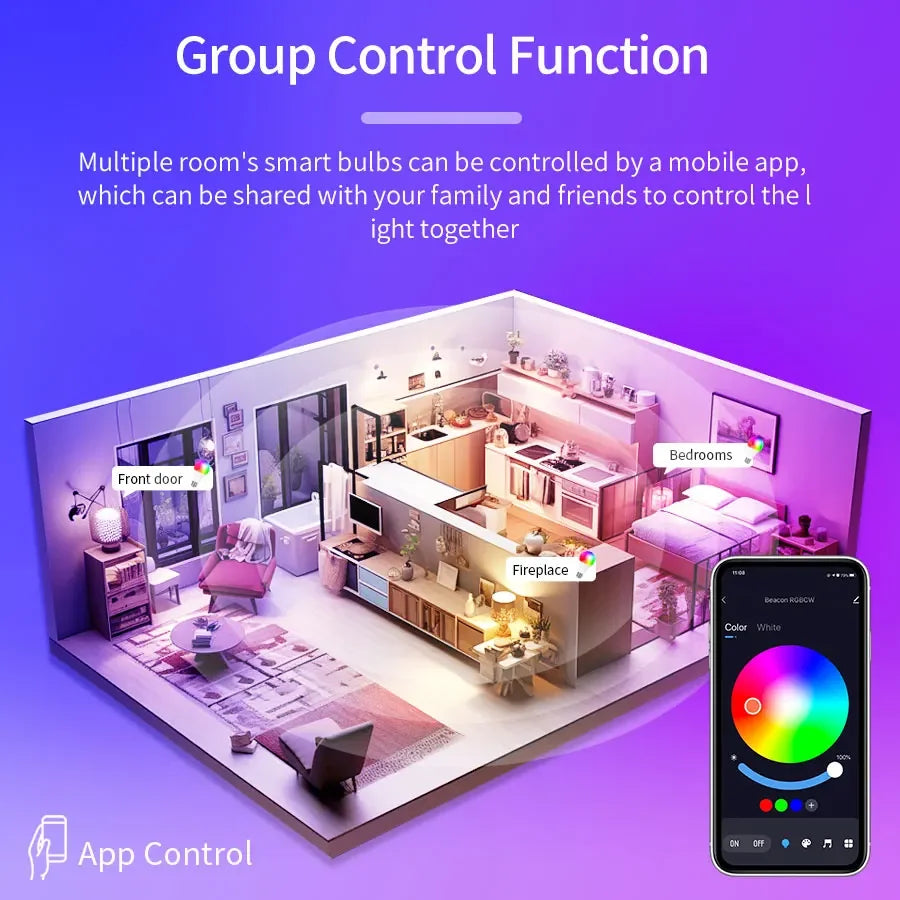 Tuya Smart LED Light Bulb E27 9W 220V Bluetooth RF Remote Group Control Smart Life RGB Spotlight For Bar Bedroom Decor Lighting Oasis Select