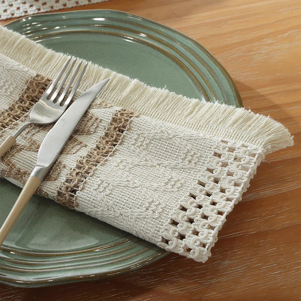 Cotton Hemp Rope Placemat, Holiday Cutlery Mat Woven Color Blocked Striped Tassel Bowl Mat Oasis Select