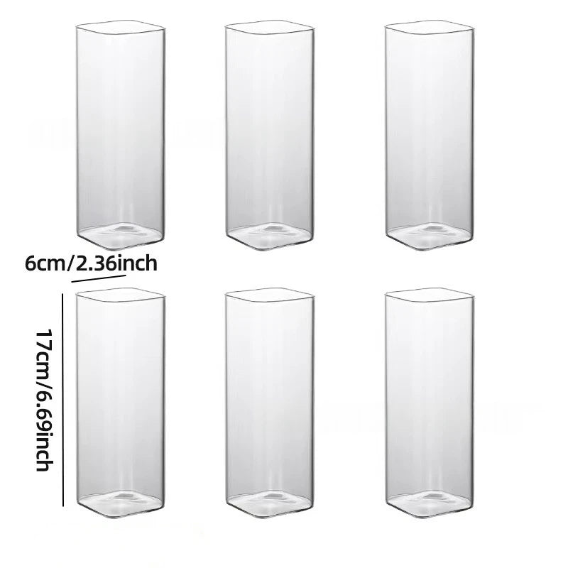 6pcs High-Temperature Resistant Transparent Square Single-Layer Glass Cup Set - Large Capacity Borosilicate Glass Party Cups Oasis Select 450ml 6Pcs