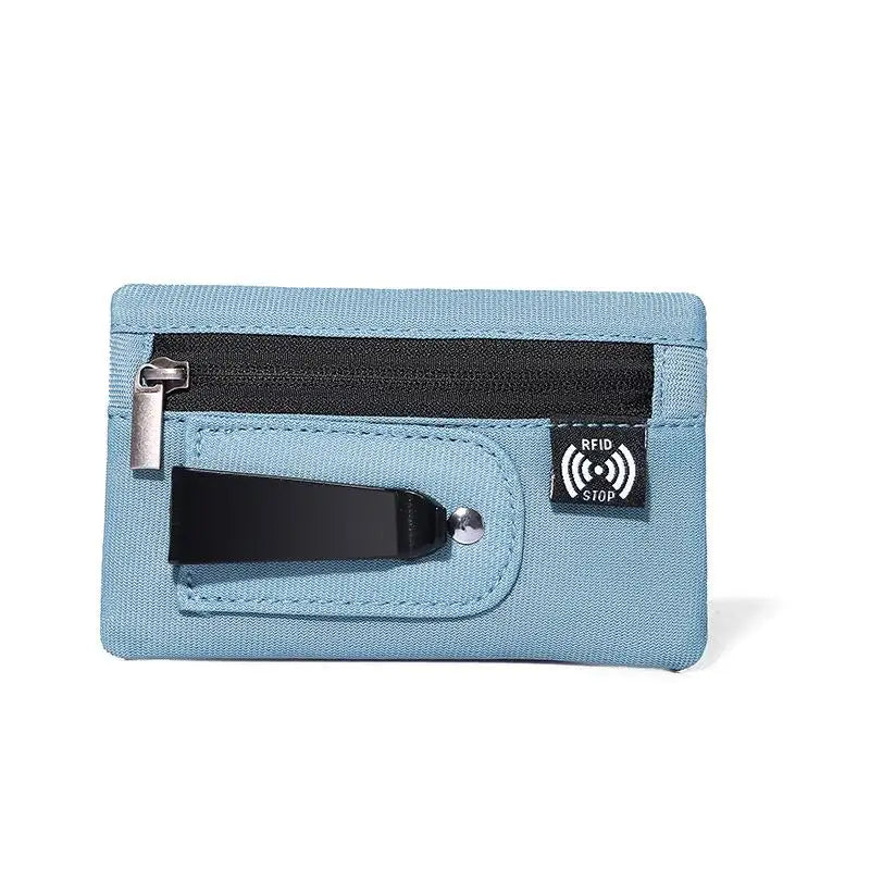 Rfid Credit Card Holder Men Wallets Luxury Nylon Slim Wallet Zipper Key Card Case Male Tactical Purse Coin Purse With Carabiner Oasis Select Sky blue