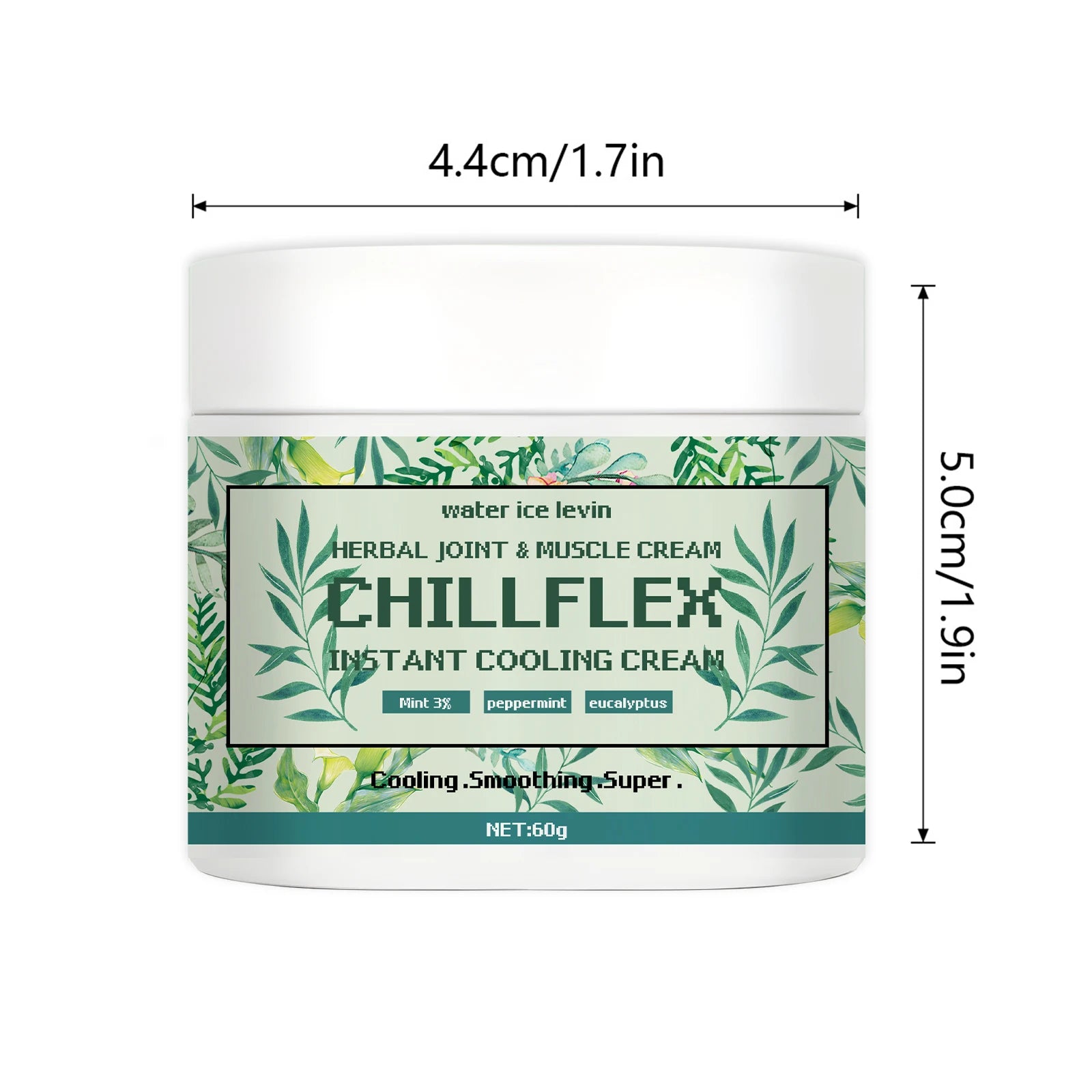Water Ice Levin CHILLFLEH Cream: Instant Cooling Herbal Relief with Mint & Eucalyptus for Joints & Muscles. 60g. Oasis Select