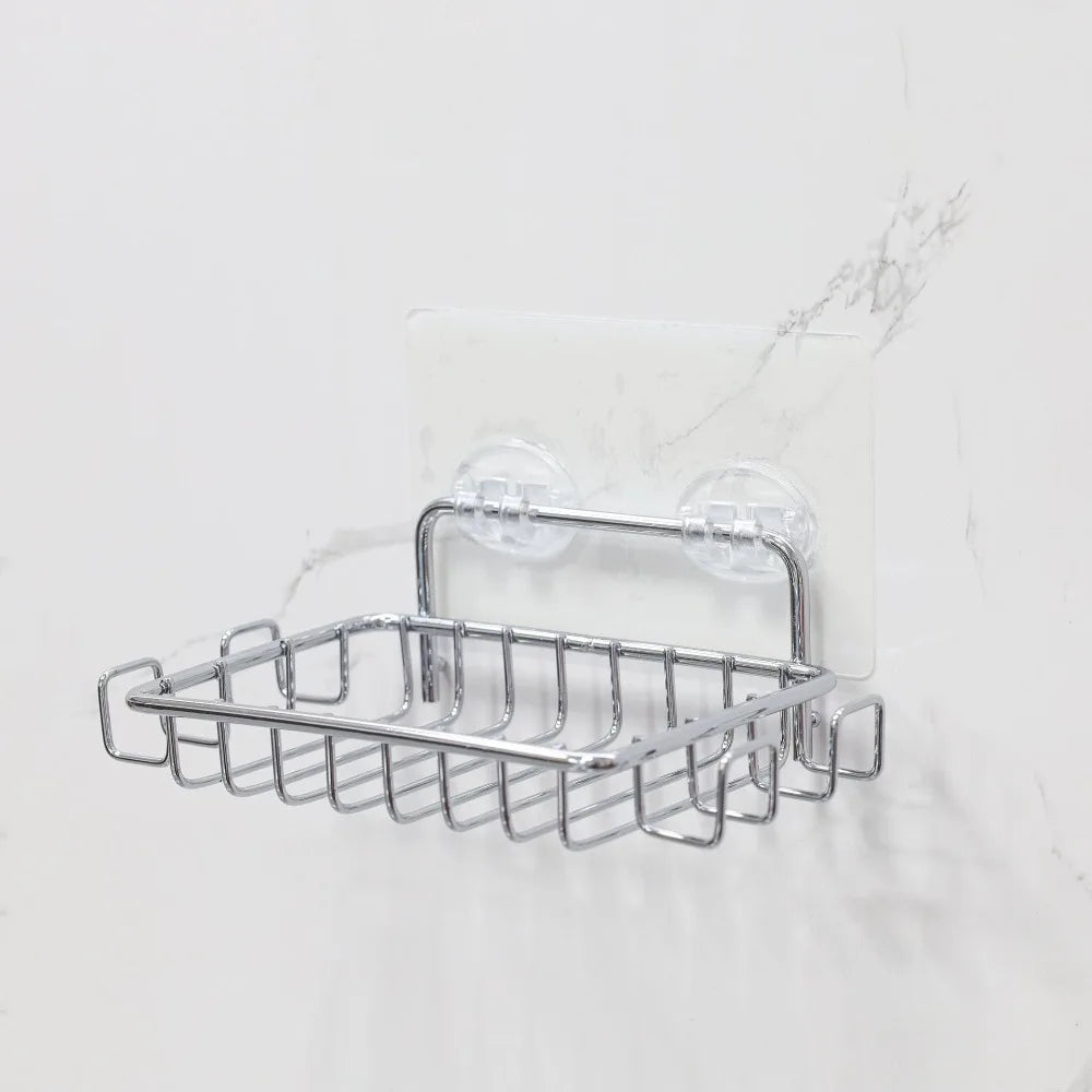 Stainless Steel Wall Mounted Soap Dish with Hooks & Basket