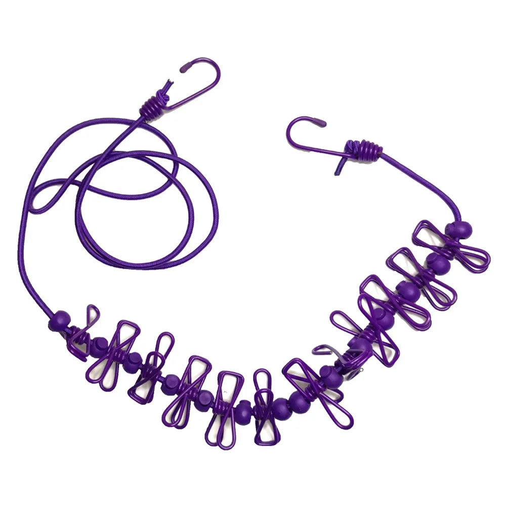 4M Outdoor Camping Non-slip stretch clothesline With 12Clips Travel Stretchy Clothesline Sock Line Hanging Laundry Drying Rope Oasis Select Purple