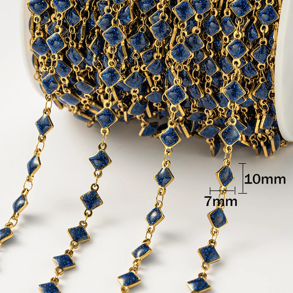 1meter Gold Plated Stainless Steel Colorful Enamel Heart Eye Chain for DIY Women Men Choker Bracelet Anklet Jewelry Making Oasis Select Diamond Royal Blue