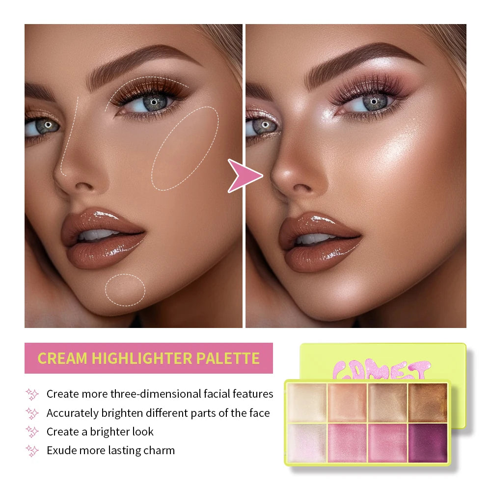 8Colors Cream Highlighter Palett Face Brighten Highlighter Blush&Contouring Shimmer Concealer Cream Makeup Tool Cosmetics Oasis Select