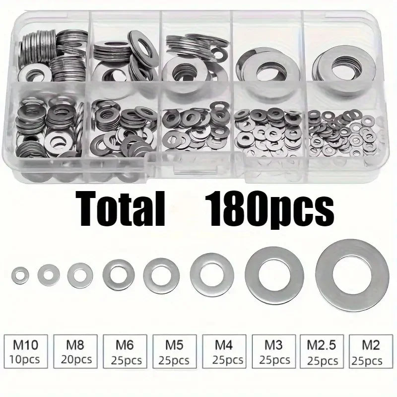 304 Stainless Steel Flat Washers Set – 180 or 360 Pcs Flat Washer Set Oasis Select 180pcs