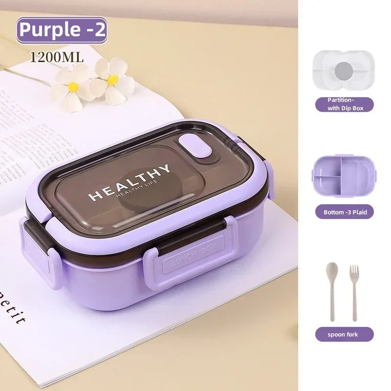 Lunch Box Multi-function 3 Grid Fruit Cartoon Sealed Sauce Salad Dressing Box for Kids Bento Loncheras Picnic Snacks Organizer Oasis Select Purple-2 2 1200ml