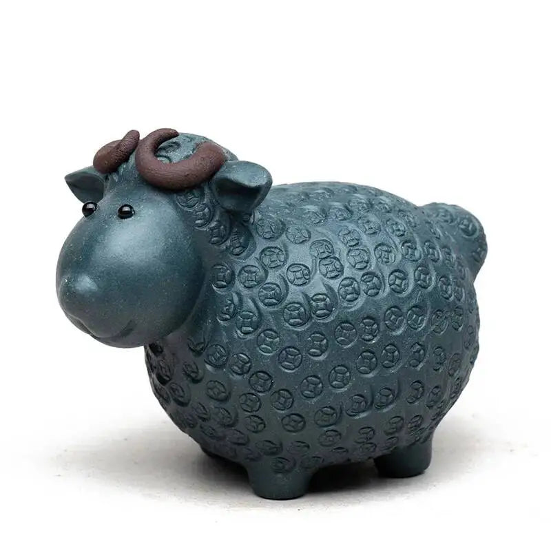 Purple Sand Tea Pet Sheep Ornament Cartoon Cow Sculpture Tea Play Accessories Oasis Select Dark Green Mud