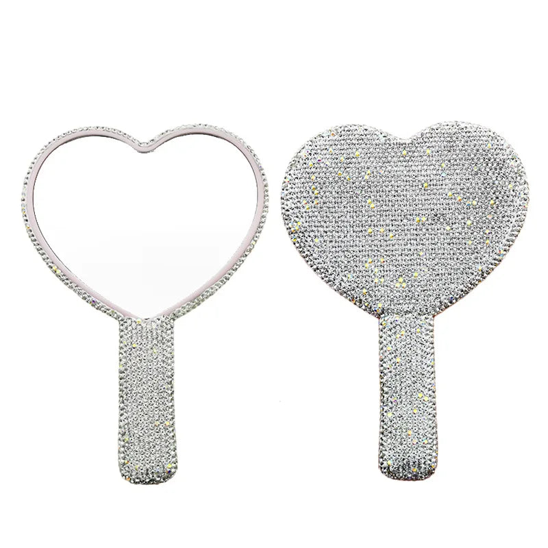 Diamond Rhinestone Handheld Makeup Mirror – Heart Round Square