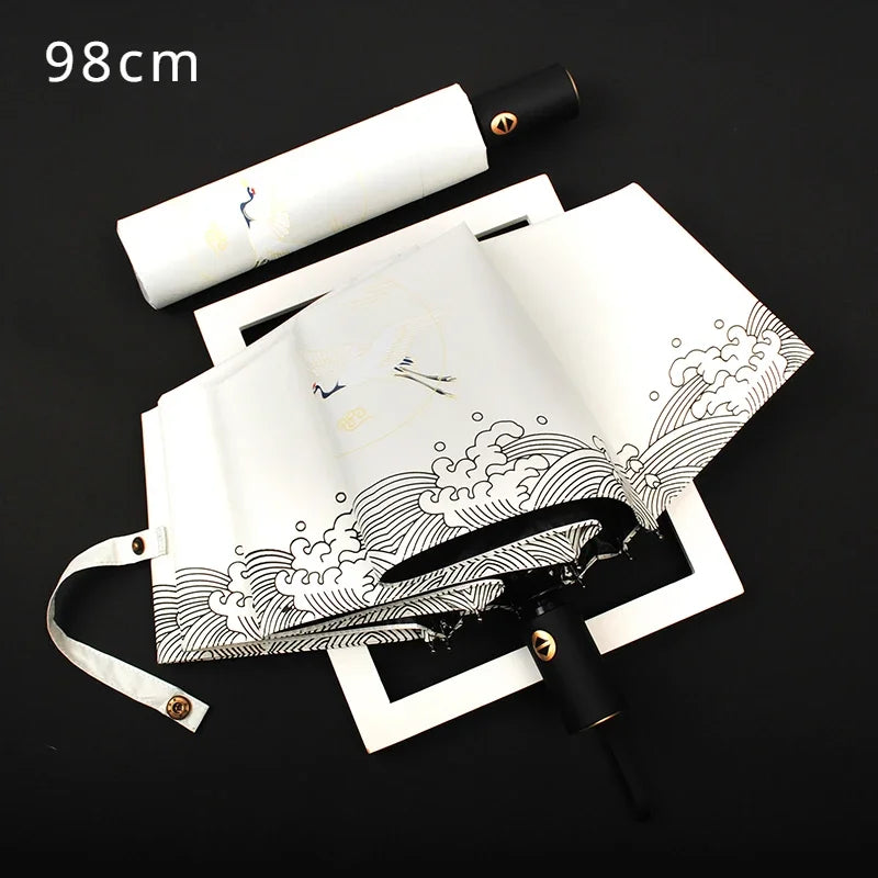 Automatic Double Sunny Umbrella Large Sunshade Sunblock Folding Retro Oil Painting Umbrella Oasis Select 98cm