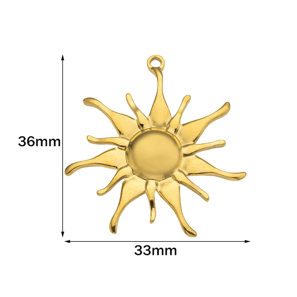 5pcs Stainless Steel Celestial Sun Charms Smile Pendants DIY for Necklace Bracelet Jewelry Making Craft Supplies Party Decor Oasis Select Gold 33x36mm