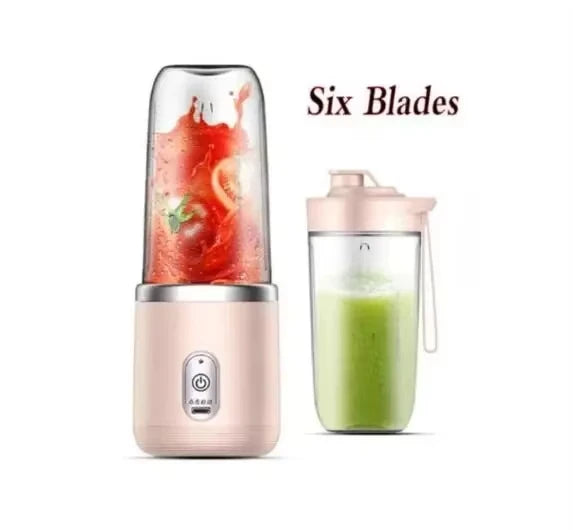 Portable Handheld USB Personal Mini Juicer Cup with Single Or Double Cups for Travel Blender for Water Bottles Oasis Select 2cups-Pink