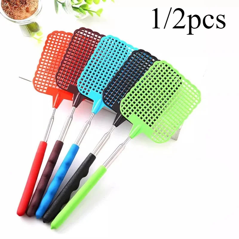 1/2pcsMini Retractable Plastic Fly Swatter; Stainless Steel Non-slip Handle; Summer Mosquito Swatter; Fly Killer For Home Garden Oasis Select