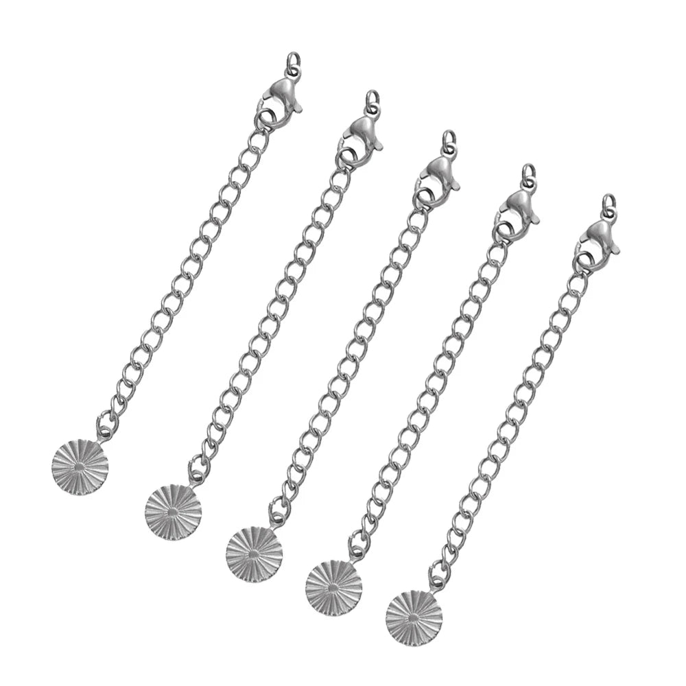 10pcs PVD Stainless Steel Curb Chain Extender End Chains with Lobster Clasps and Heart Moon Tag Charm for Jewelry Making Supply Oasis Select Steel 12