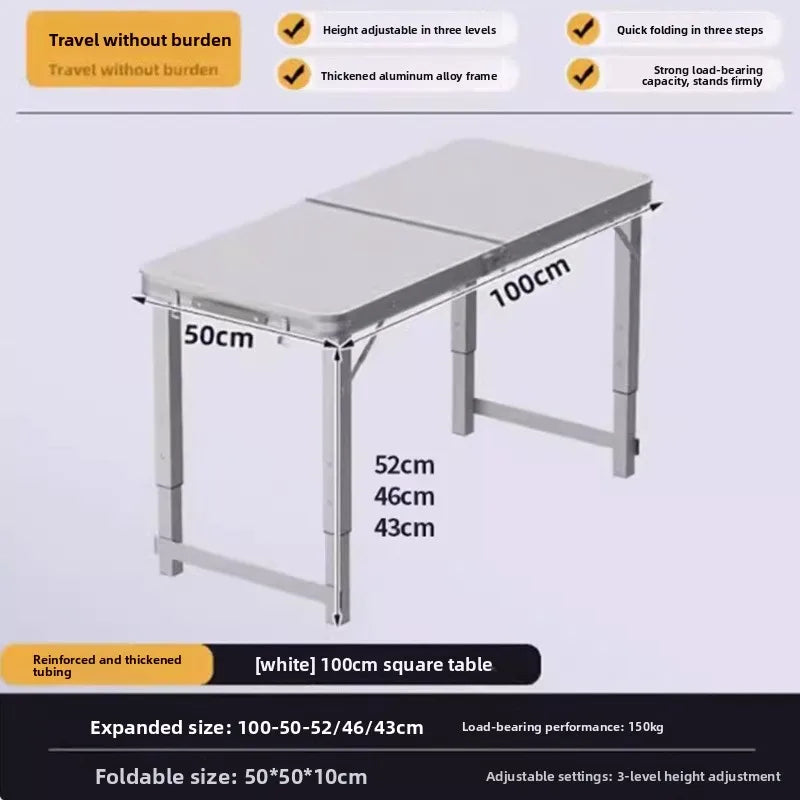 Folding table stall folding outdoor portable lifting work table camping picnic night market folding table and chairs Oasis Select White 100-50cm