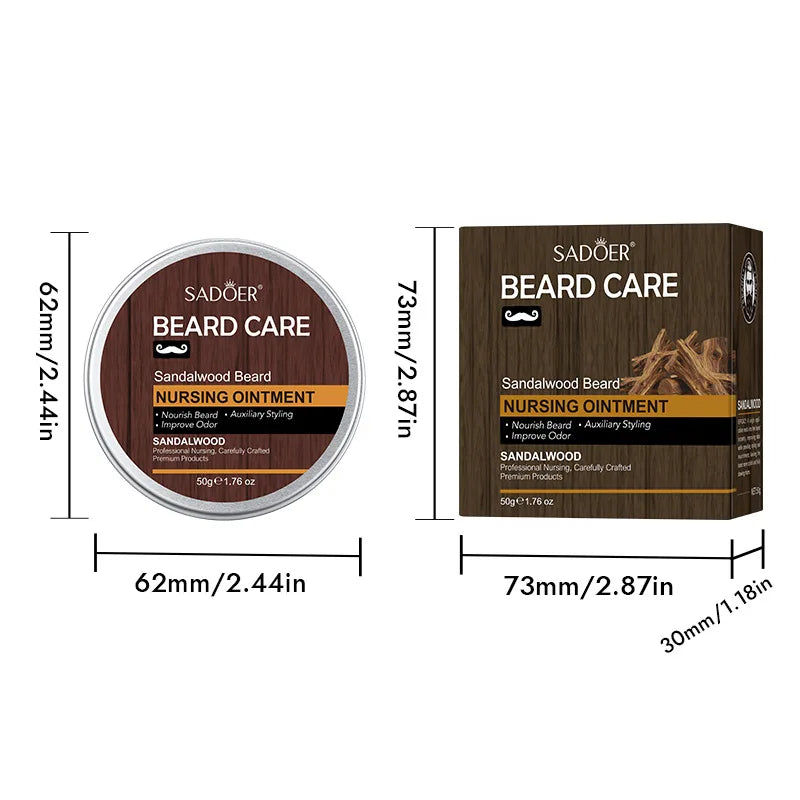 Men's Sandalwood Beard Care Balm Tame Unruly Hairs, Deeply Cleanse & Moisturize Dry Beards, Promote Healthie Thicker Facial Hair Oasis Select